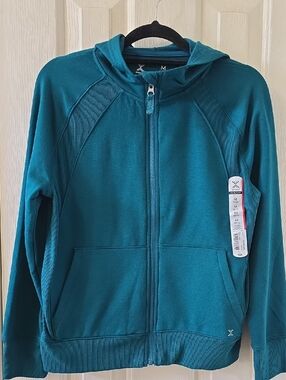 XERSION BRAND GIRL'S DARK TEAL LONG SLEEVES FLEECE ZIPPERED HOODIE SIZE MEDIUM